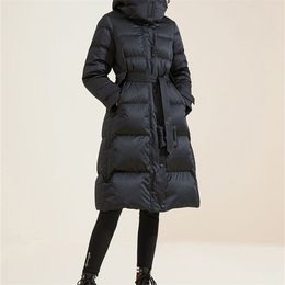 Plus size women's winter down jacket puffer keep warm 10XL black red white hood belt fashion coat 211018