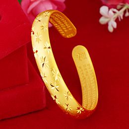 Star Carved Cuff Bangle Women Solid Jewellery 18k Yellow Gold Filled Female Gift
