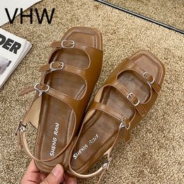 Women Sandals 2021 Summer Rome Style Gladiator Metal Buckle Flats Narrow Band Bohemia Vintage Casual Female Leather Sandals