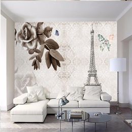 Custom wallpaper 3d stereo European style Eiffel Tower backdrop living room murals papel de parede