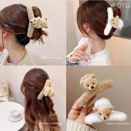 Hair Accessories Jewellery Autumn and Winter Plush Bear pin Back of Head Female Net Red Cute Catch Clip Shark Large Curling Headdress