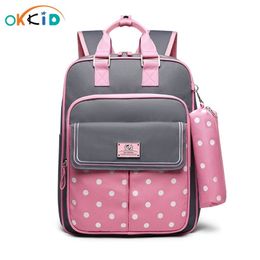 OKKID high quality kids orthopedic school backpack for girls bag girl children book set cute pencil case 211021