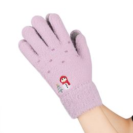 Fashion Girls Cute Imitation Mink Knitting Gloves Women Winter Warm Outdoor Touch Screen Glove Christmas Snowman Pattern