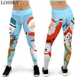 Santa Claus Print Christmas Leggings Autumn Winter Bottoms Bodycon High Waist Elasticity SkinnY Stretchy Trousers Pants Women 210507