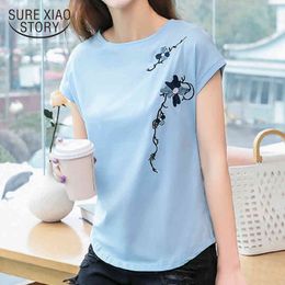 Cotton T-shirt Clothes Arrival O-neck Summer Tops Short Sleeve Casual Embroidery Women Tshirt Plus Size 8621 50 210415