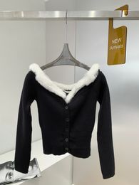 Vintage elegant rabbit hair collar with straight shoulder small sexy slim sweater