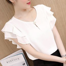 Summer Short Sleeve White Blouse Shirt Women O-neck Chiffon Shirts 3XL 4XL Plus Size Tops D198 210426