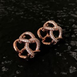 Sterling Silver Interlocking Earrings Female Fashion Personality Rose Gold French Bohemian Style Jewellery Stud