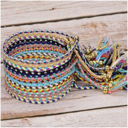 Colourful Fashion Friend Ship Gift Bracelets Adjustable Cotton Wave Rope Hand Line Bracelet With Copper Beads Multiple Colours Mixed Wholesale