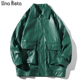 Una Reta Zipper Men Leather Jacket Autumn Streetwear Solid Jacket Coat Hip Hop Men Clothing Pu Leather Jacket Men 211018