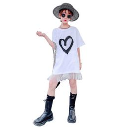 Girls T-shirt Dress for Summer Children's Clothing of Kids Fashion Trend Love Printing Dress for 5-14 Year Old Girls Q0716