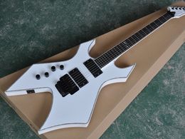 Factory custom Unusual shape White body Electric Guitar with Rosewood Fretboard,Black Hardware,Provide Customised services