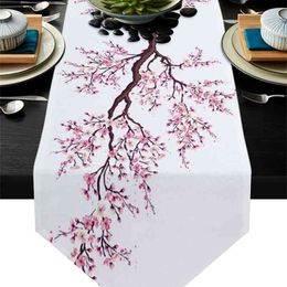 Pink Cherry Blossoms Flower Table Runner Home Kitchen Decorative for Wedding Party Cake Floral cloth 210708