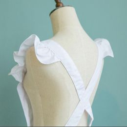 Aprons Ruffles Outline Retro White Apron With Pockets Adjustable Victorian Maid Bib Dropship