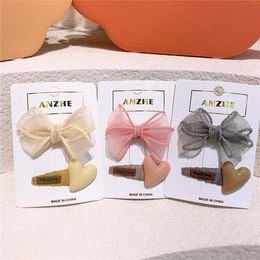 2021 New Fashion Princess Girl Love BB Clip Children's Simple Cute Yarn Bow Duckbill Clip Headdress Kids Hair Accessories