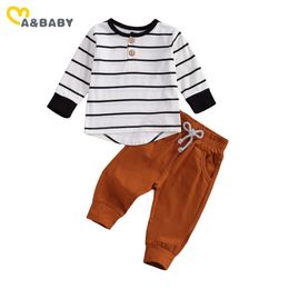 0-2Y Spring Autumn Toddler born Infant Baby Boy Clothes Set Striped T shirt Pants Casual Outfits Costumes 210515