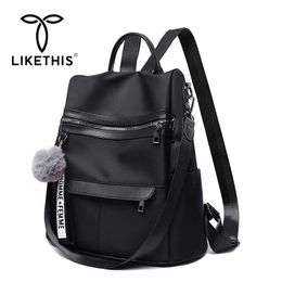 LIKETHIS Women Backpack Bagpack Teenage Girls 2020 New Fashion Travel Casual Pack Bags Rucksack Shoulder Bag Black Rugzak X0529