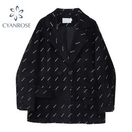 Letter Print Black Blazer Women Notched Collar Ins Spring Single Breasted Jacket Coat Streetwear OL Elegant Korean Outwear 210417