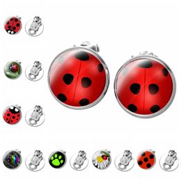 -Clip-on parafuso de volta joaninha brincos orelha jóias cosplay ladybugs círculo senhoras bolinhas brinco meninas festa presentes anime jóias