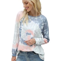 Tie Dye Print O Neck Long Sleeve Fashion Sweatshirt Women Pullovers Plus Size Streetwear Casual Loose Vintage Tops 210608