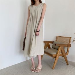 Women Work Casual Summer Dress Female OL Elegant Vintage Sleeveless Solid Loose Office es Vestidos 210421