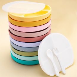 Fashion Baby Silicone Plate Kids Bowl s Keep Fresh With Lid Divided Dinner Waterproof and Heat Insulation Tablew 211026