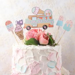 -Altre forniture festive forniture Estate Gelato Auto Cake Topper per bambini Compleanno Dolci Popsicle Cupcake Toppers Happy Dessert Decor