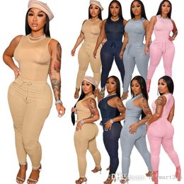 Designer Womens Two Piece Pants Set 2022 Clothing Spring Summer Tracksuit Sleeveless Vest Trousers With Pocket Solid Colour Casual Ladies Suit
