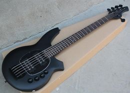 5 Strings 24 Frets Matte Black Electric Bass Guitar with Active Pickups,Moon Inlay,Can be customized