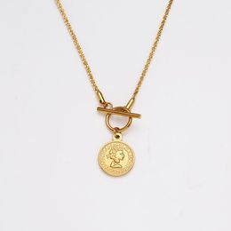 Pendant Necklaces Coin Necklace Stainless Steel Chain Toggle For Women Gold/Silver Colour Metal Elizabeth Medallion Necklac