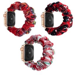 Christmas Elastic WatchBand Straps for Apple Watch Large intestine Bands 38mm 40mm 42mm 44mm for iwatch 5 4 3 2 1 Wrist Bracelet Scrunchies print hair tie strap