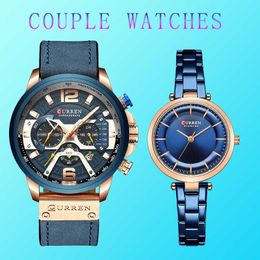 Curren Couple Watches Pair Men And Women Chronograph Male Wristwatches Business Ladies Watches For Lovers Relogio Masculino 210527