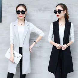Elegant Office Lady Suit Women Spring Summer Sleeveless Long Vest Jacket Plus Size 3XL Blazer Vests Coat Waistcoat Outerwear M321
