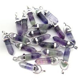 Natural stone fluorite Quartz Crystal Turquoises lapis tiger eye chakra pendant for diy Jewellery making necklace Accessories24pcs 220222