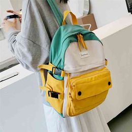 Stitching Contrast Women's Backpack Fashion Harajuku Cute Student Canvas School Bag Kawaii Girl Casual Travel Backpack Female 210922