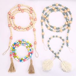 Candy Colour Wood bead string Decor Pendant Creative hemp rope tassel beads Nordic countryside style home decoration