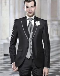 5Pieces(Jacket+Pant+Tie+Vest+Handkerchief) Peaked Lapel Black Custume Homme Suits Fashion Tuxedos Terno Slim Fit Blazer Men