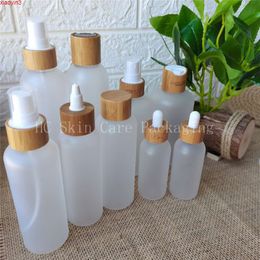 empty cosmet 60ml 120ml 150ml 250mlml Frosted Clear PET Plastic Bottle with Bamboo Lid Shampo Engraving Logogoods