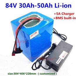 Poweful 84V 50Ah 40Ah 30Ah Lithium li ion battery pack with BMS 23S for motorcycle ebike scooter+5A Charger