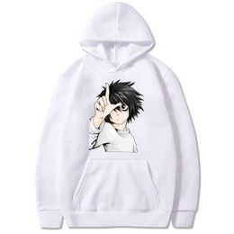 Harajuku Anime Death Note Cosplay Clothes Costumes Men Hoodies Sweatshirts Hat Clothing Tops Y211122