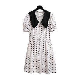 PERHAPS U Turn Down Collar Button Short Sleeve Mini Dress White Polka Dot Black Summer Women Female Puff Sleeve D1808 210529