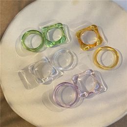 2pcs Retro Korea Chic Transparent Aesthetic Ring Colourful Minimalist Acrylic Resin Thin Rings for Women Jewellery Party Gifts