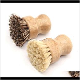 Tools Housekeeping Organisation Home Garden Drop Delivery 2021 Natural Bamboo Scrub Brush Round Handle Household Pot Dish Kitchen Palm Bristl