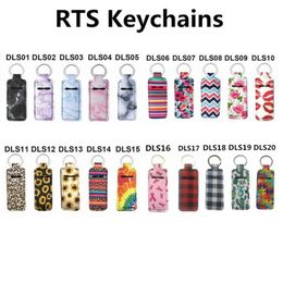 20 Style Print Marble Color Neoprene Chapstick Holder Handy Lip Balm Keychains Lipstick Pouch Keychain W0184