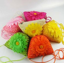 2022 new Women Girls Kids New Flower Designer Straw Bag Mini Weave Purse Shoulder Cross Coin Pocket Bag