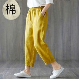 Cotton Hemp Pants Women Autumn Thin Loose And Versatile Corset Casual Pants Large Size Slim Cropped Radish Pants Trousers P3 220 Q0801