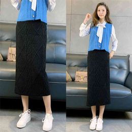 Autumn Winter Women's Skirt Korean Style Diamond Lattice Knit Solid Color High Waisted Thin All-match s GX570 210507