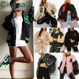Women Baseball Jacket Designer Casual Autumn And Winter Loose Letters Printed Colour Stitching New Hip Hop Fleece Thickened Coat 8 Colours