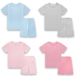 Kids Boy Pyjamas Set Children Girl Summer Stripe Cotton Sleepwear Teenager Short Sleeve Top+Pants 2PCS Loungewear Clothes 210908