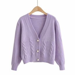 HSA Autumn Vintage Cardigan Casual Loose V-neck Button Knitted Sweater Streetwear Chic Women Sweet Coat Solid Tops 210417